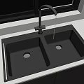 Black Double Kitchen Sink With Silver Faucet White Countertop And Window Background 3d model