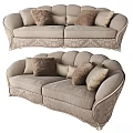 Beige Leisure Sofa With Plush Pillows And Decorative Armrest Patterns For Comfortable Living 3d model