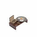 Breakfast Food Arrangement On Ornate Silver Tray With Coffee Toast Egg And Wooden Cigar Box