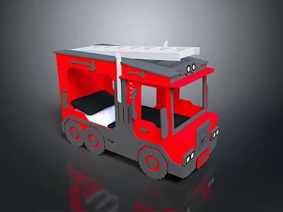 Red Gray Fire Truck Model With Cab Seats White Roof And Reflective Dark Background 3d model