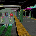 Modern Subway Station Platform With Silver Train Yellow Safety Line And Green Pillars