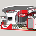 Veyron Exhibition Booth Design With Red White Circular Structure And Display Counters