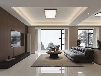 Modern Living Dining Room Interior With Sofa Coffee Table And Large Windows 3d model