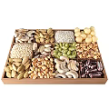 Assorted Nuts And Seeds Arranged In Wooden Tray For Healthy Snack Options