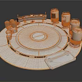 Futuristic Circular Scenic Structure Design With Control Console And Cylindrical Units