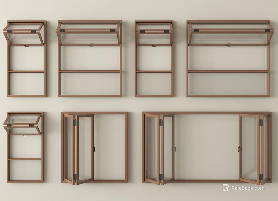 Wooden Window Frames Collection With Various Styles Open And Closed Designs 3d model