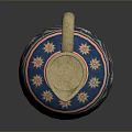 Sculpted Blue Pottery Jug with Colorful Star Flower Patterns and Beige Rim Handle