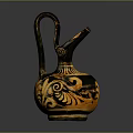 Other Ancient Ceramic Vessel With Black And Yellow Spiral Patterns Curved Handle And Narrow Spout