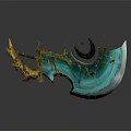 Fantasy Turquoise Glowing Battle Axe With Ornate Handle And Decorative Crystals