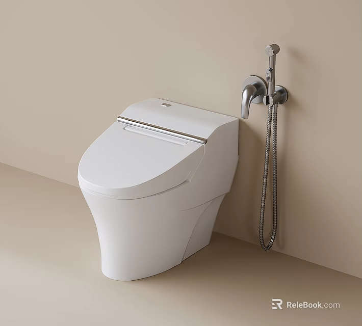 Modern White Smart Toilet With Wall Mounted Bidet Sprayer And Clean Design 3d model 