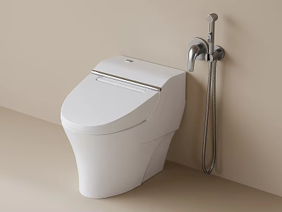 Modern White Smart Toilet With Wall Mounted Bidet Sprayer And Clean Design 3d model