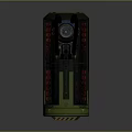 Green And Black Cylindrical Mechanical Device With Red Illuminated Lights And Pipes