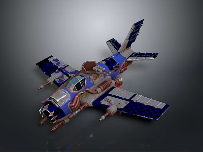 Blue And Silver Spacecraft Design With Mechanical Engine And Cockpit Details 3d model