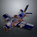 Blue And Silver Spacecraft Design With Mechanical Engine And Cockpit Details