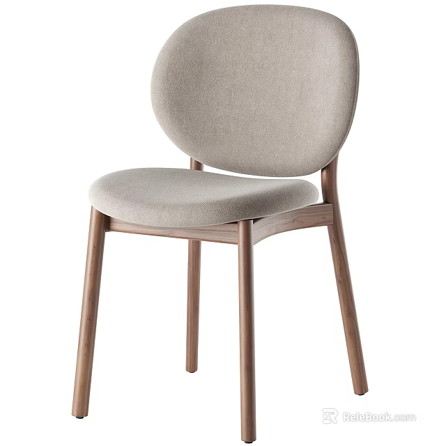 Modern Minimalist Single Chair With Curved Fabric Backrest And Wooden Legs 3d model 