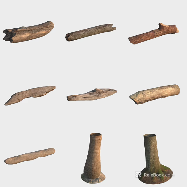 Natural Wooden Pieces With Various Shapes And Rustic Textures For Decor 3d model 