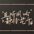 Chinese Calligraphy with Neon Light Frame Listen to Wind Whisper and Wait for Flowers Bloom