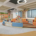 Book Art Cozy Kids Library Interior Featuring Colorful Furniture Circular Reading Area And Large Windows