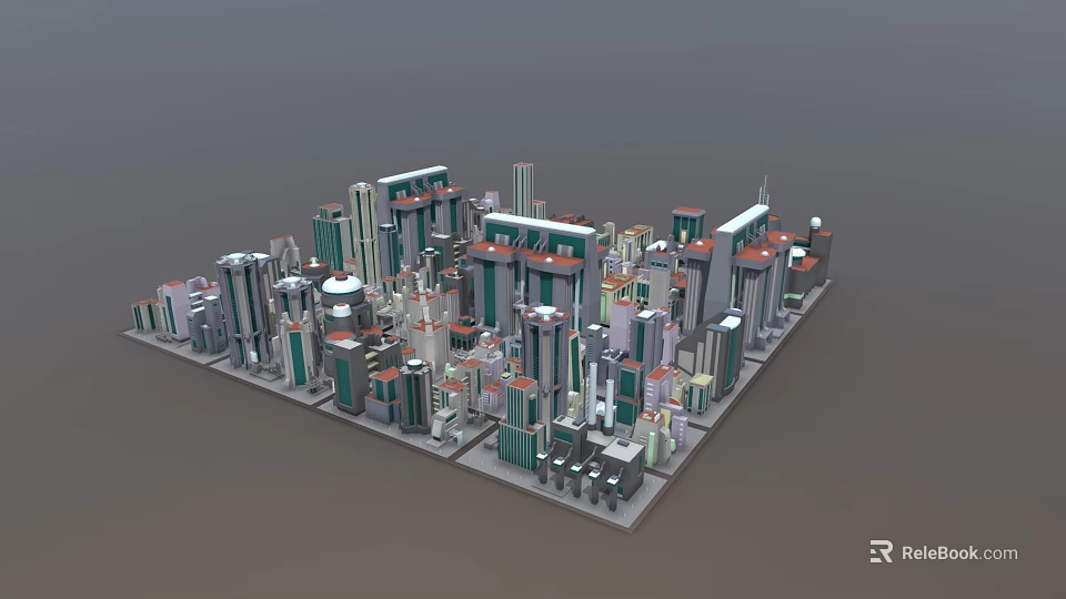 Miniature City Model Displaying Various Colorful Skyscrapers and Detailed Urban Buildings 3d model 