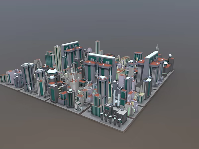 Miniature City Model Displaying Various Colorful Skyscrapers and Detailed Urban Buildings 3d model
