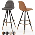 Modern Bar Stools With Different Colors Leather Seats And Metal Wooden Legs Round Footrest