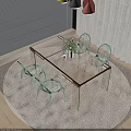 Dining Table Set With Glass Top Transparent Chairs And Brass Frame By Window With Curtains