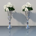 Elegant Decorative Glass Vases With White Flowers On Reflective Surface