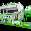 Queen Westing Green Themed Dessert Shop With Cartoon Character And Coffee Drinks
