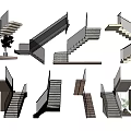 Various Modern Staircase Designs For Interior Spaces With Different Materials And Railings 3d model