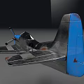 Silver Fighter Jet Model With Propeller And Blue Accents Displayed On Reflective Surface