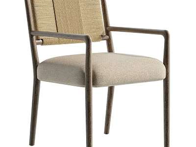 Modern Minimalist Dining Chair With Wooden Frame Fabric Upholstered Seat and Armrest Design 3d model