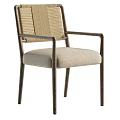 Modern Minimalist Dining Chair With Wooden Frame Fabric Upholstered Seat and Armrest Design