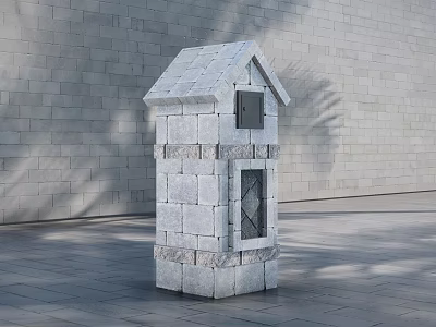 Commercial Small House Shaped Outdoor Equipment Made Of Gray Stone Blocks For Storage 3d model