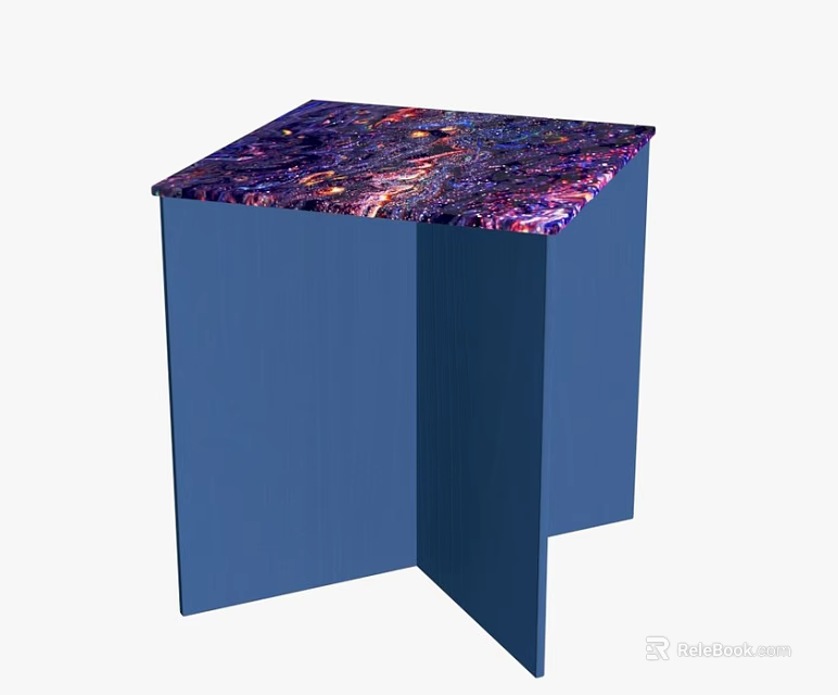 Blue Cube Structure With Colorful Patterned Top And Modern Design 3d model 