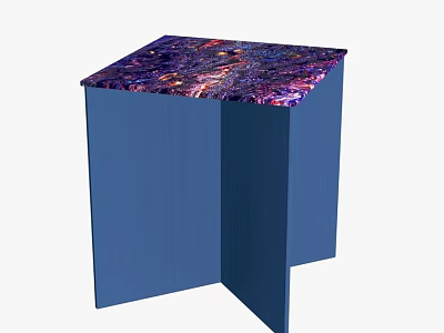 Blue Cube Structure With Colorful Patterned Top And Modern Design 3d model