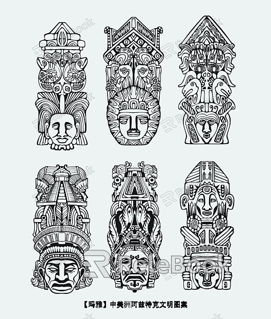 Maya culture art mask Aztec civilization retro Mesoamerican totem decorative pattern model