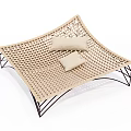Woven Beige Lounge Chair With Two Cushions And Black Metal Frame