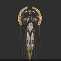 Fantasy Mythical Creature With Golden Wings Black Body White Torso And Purple Gems