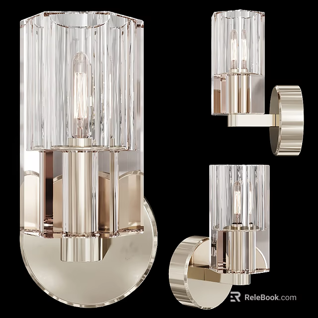Elegant Modern Wall Sconces Design With Clear Crystal Shades And Gold Metal Brackets 3d model 