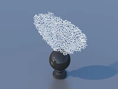 White Coral Like Decorative Ornament With Black Base For Home Decoration 3d model