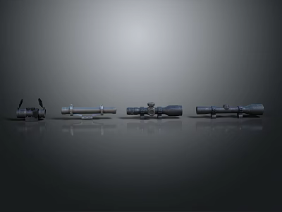 Telescopic Scopes Different Models Arranged on Dark Background for Professional Use 3d model