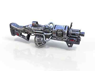 Futuristic Mechanical Sci Fi Weapon With Metal Barrel Gear Pipes And Red Accents 3d model