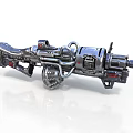 Futuristic Mechanical Sci Fi Weapon With Metal Barrel Gear Pipes And Red Accents