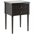 Black Bedside Table With Two Drawers Gold Knobs And Tapered Legs 3d model