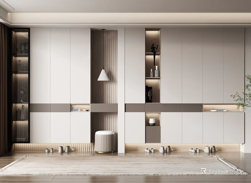 Elegant Modern White Shoe Cabinet With Open Design LED Lights And Storage Space 3d model 