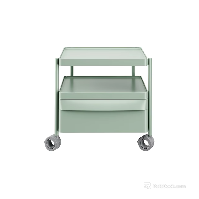 Modern Light Green Rolling Cart With Drawer Two Shelves And Wheels 3d model 
