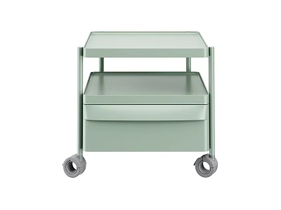 Modern Light Green Rolling Cart With Drawer Two Shelves And Wheels 3d model