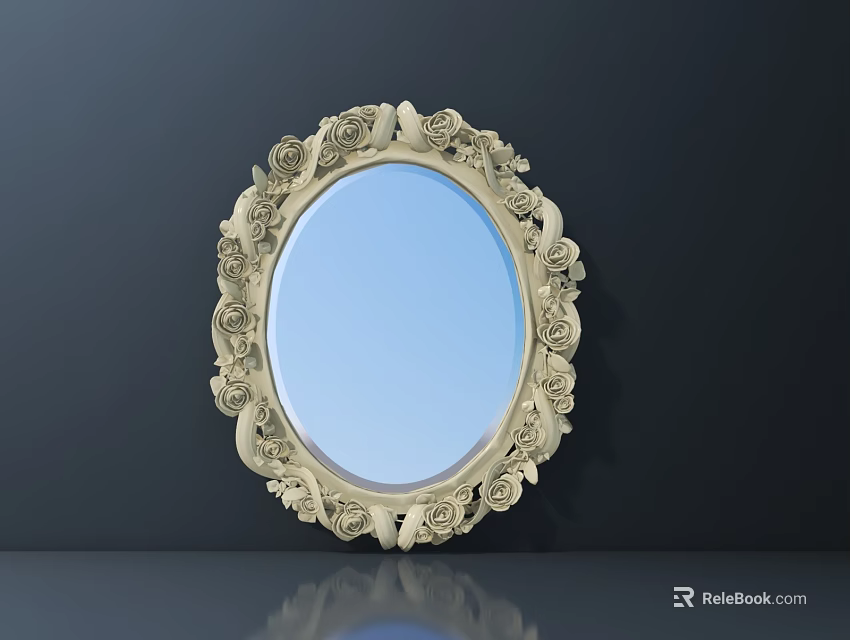 Ornate Carved Oval Mirror Frame With Intricate Floral Design Details 3d model 