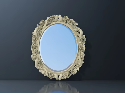 Ornate Carved Oval Mirror Frame With Intricate Floral Design Details 3d model