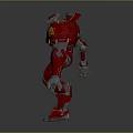 Red Robot Character With Humanoid Creature Design And Golden Shoulder Patterns 3d model